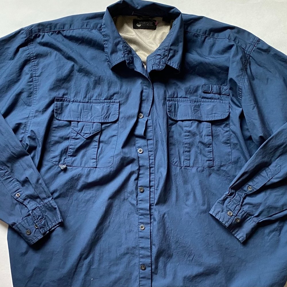 Blue Wrangler Button Down Shirt Lightweight Breathable Collared Long Sleeve XXL